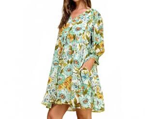NEW VEVERET retro chic polka dot flower babydoll dress in aqua